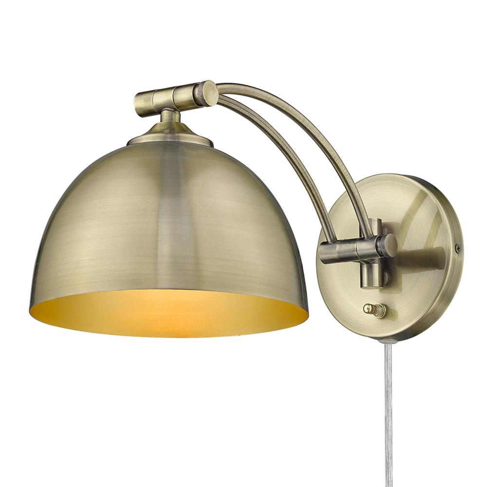 Golden Lighting 3688-A1W AB-AB Rey 1 Light Articulating Wall Sconce in the Aged Brass finish